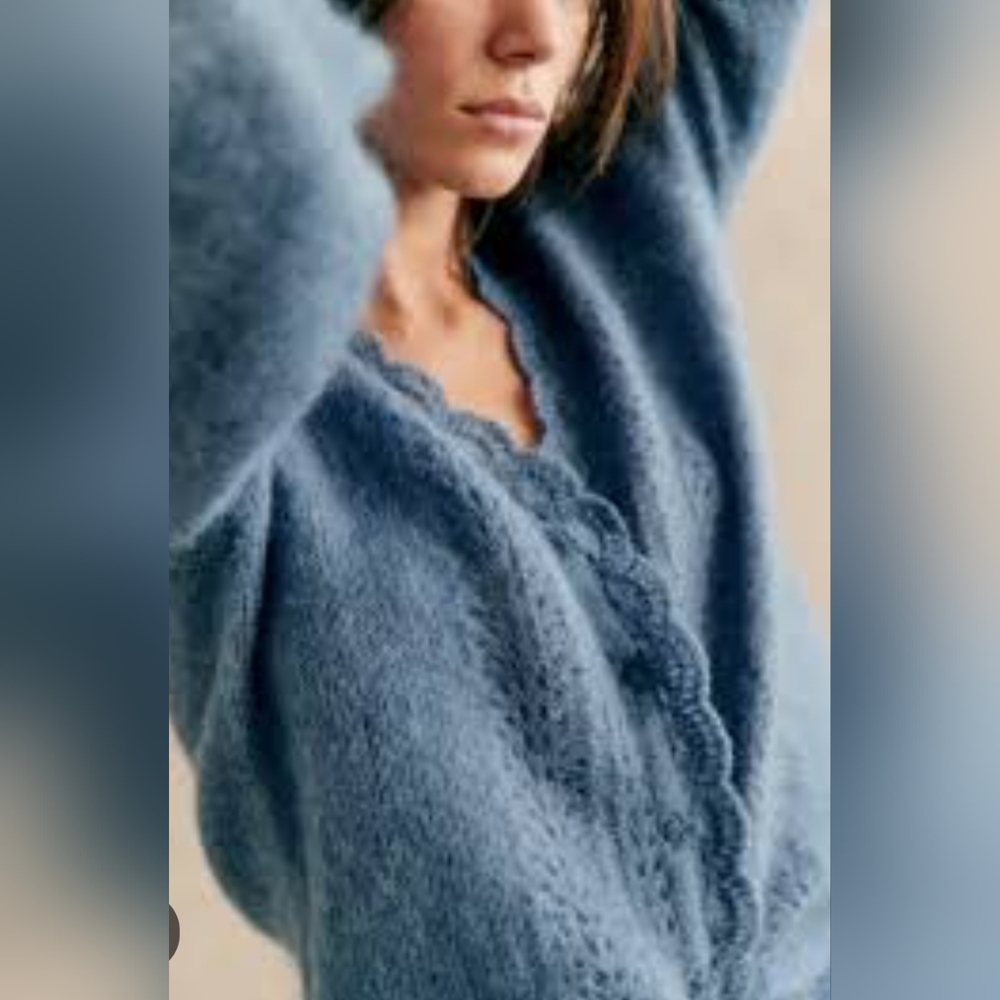NWT! Sezane Angelie Cardigan Sweater Jumper Vintage Blue XXS